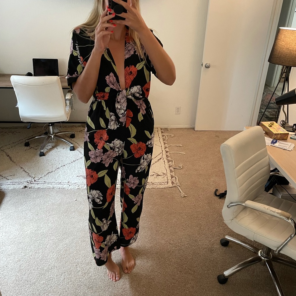 Urban Outfitters Floral Jumpsuit with Deep V Neckline, Large